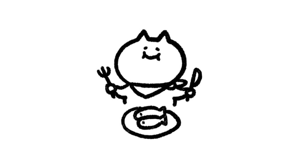A cat holding a knife and fork is about to eat a fish on a plate.